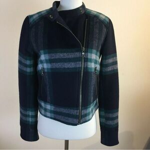GAP Women's Bomber Jacket - Navy and Teal Plaid